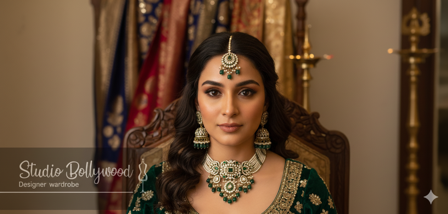 The Emerald and Pearl Kundan Set